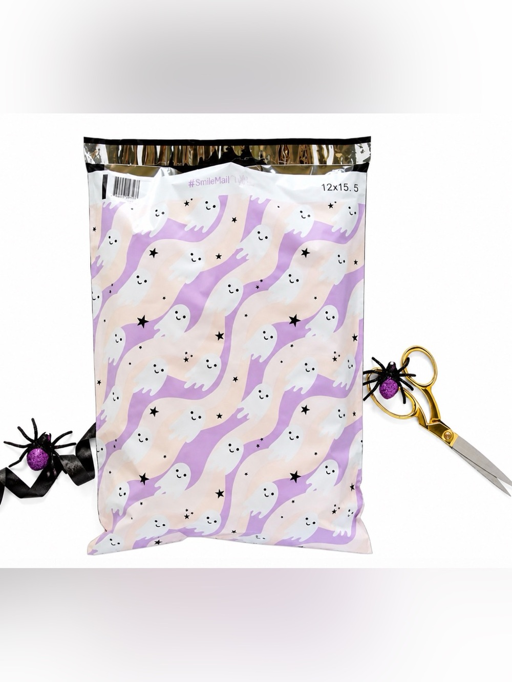 20 12โ x 15.5โ Ghost Poly Mailers & 20 4โ x 6โ Thank You Ghost Halloween Combo - Picture 3 of 5